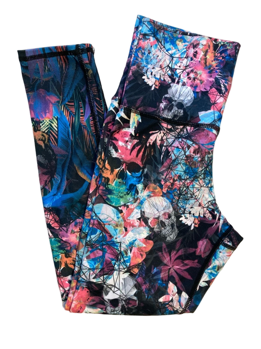 Women’s Floral Skull Print Leggings - Multicolor